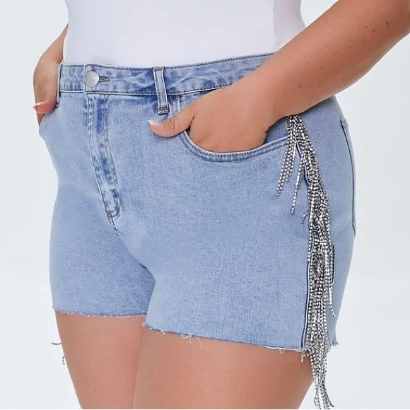 Rhinestone Denim Shorts - Picture 2 of 3